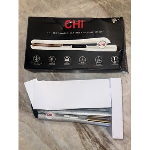 CHI Ceramic 1 " Flat Iron Sparkly Silver Glitter Adjustable Temp, Dual Voltage